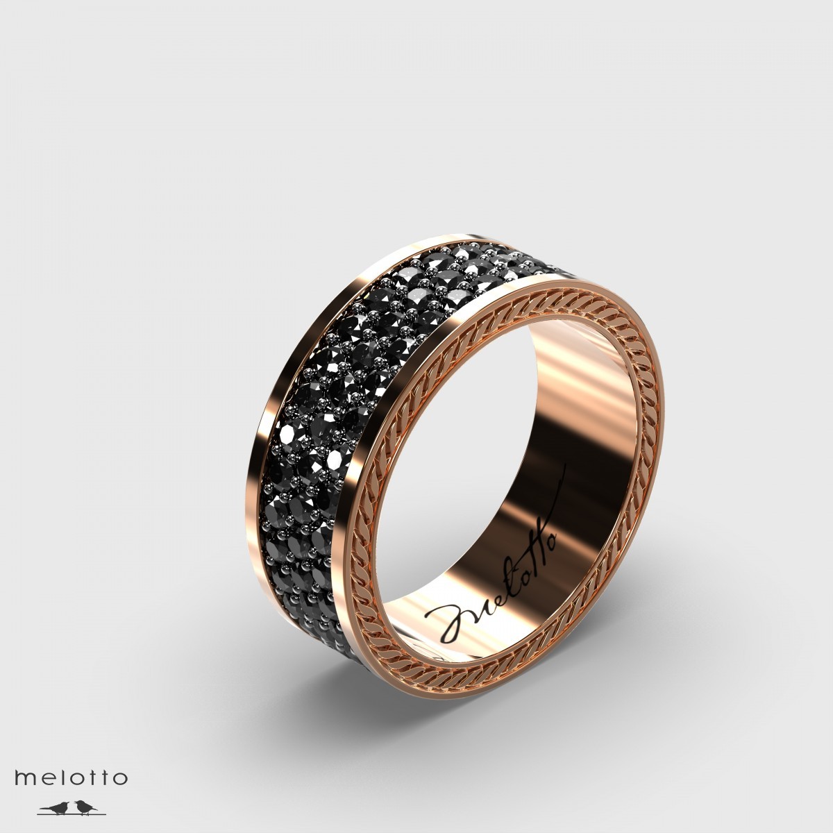 Мужское обручальное кольцо с черными бриллиантами