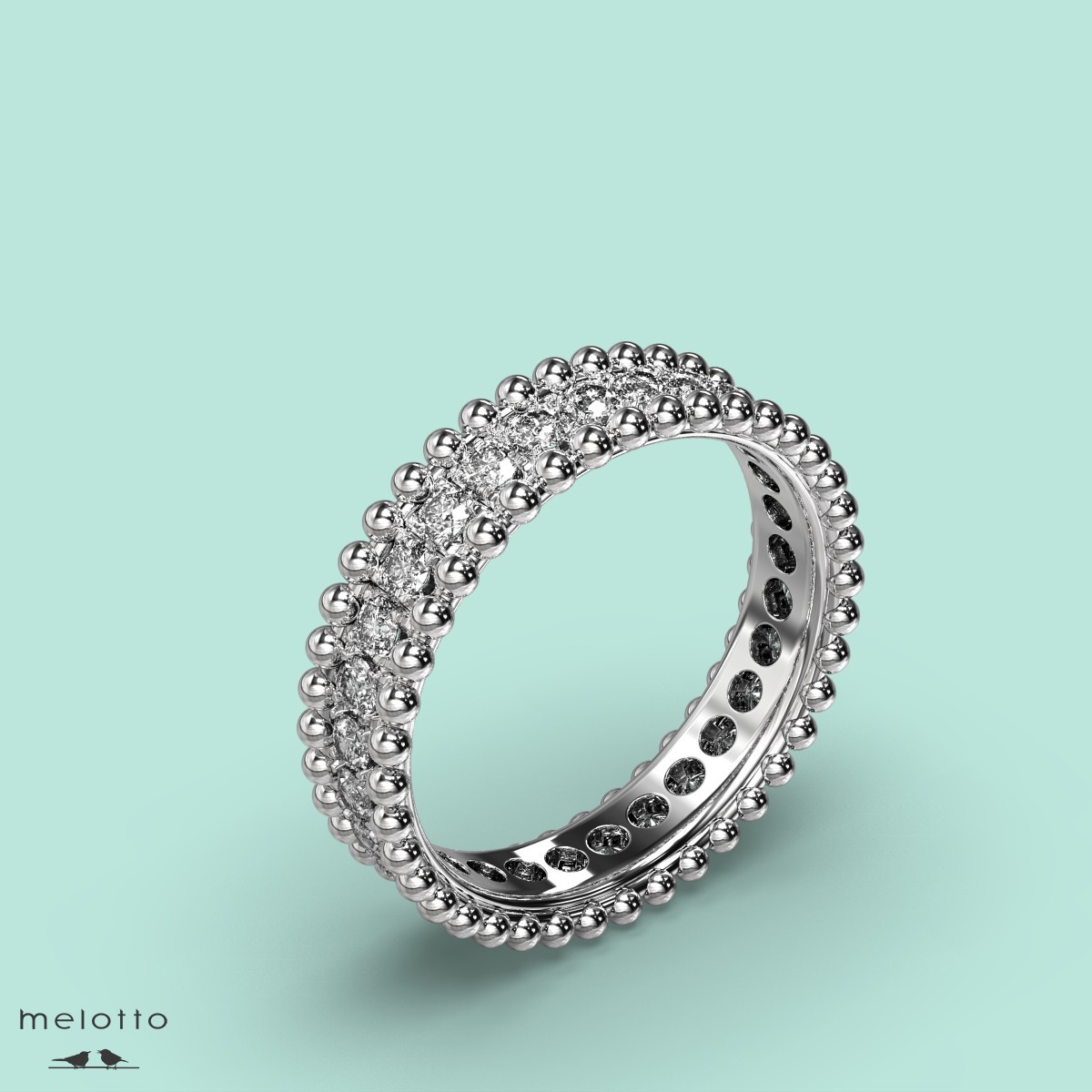 Обручальное кольцо из платины с дорожкой бриллиантов