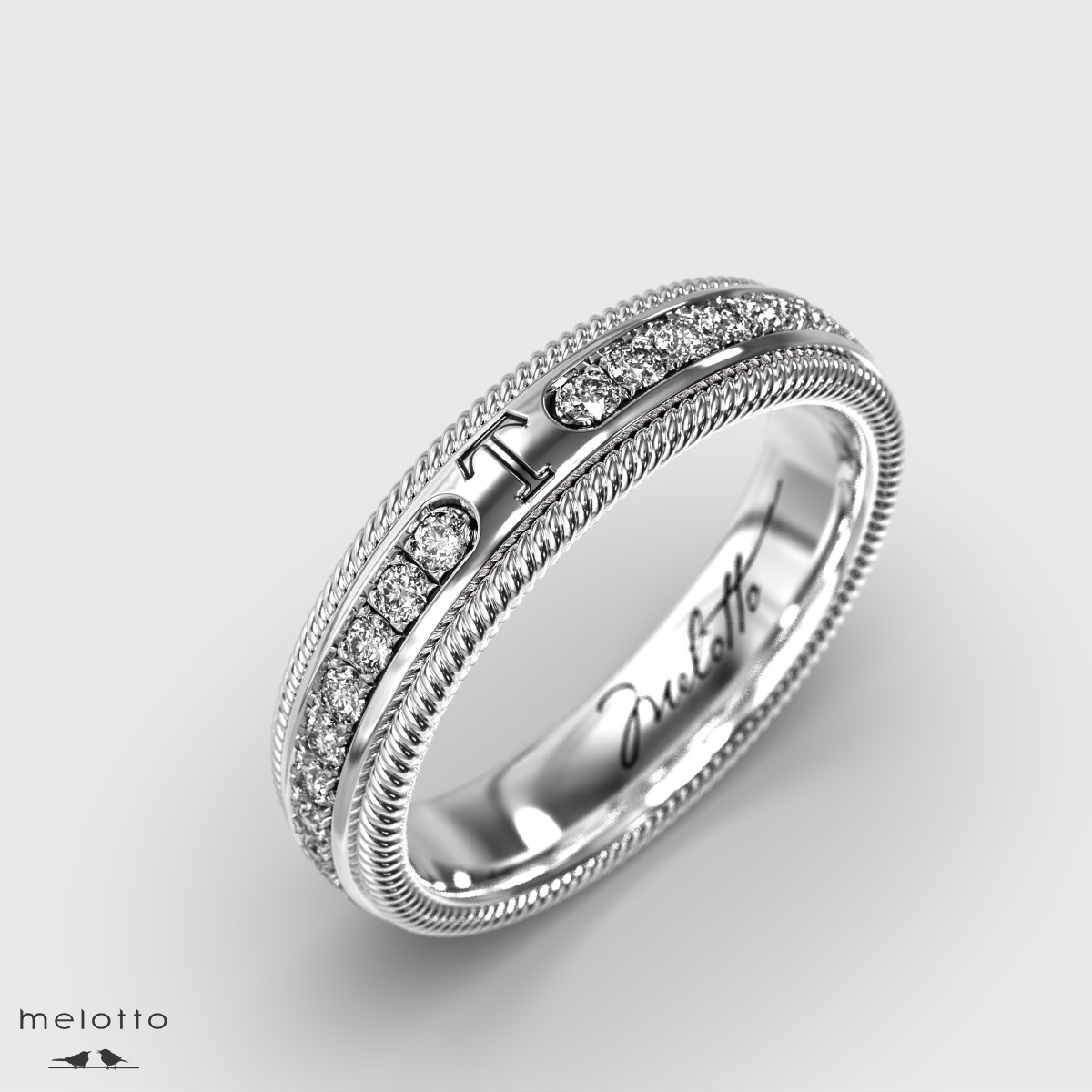 Обручальное кольцо Эмилия с инициалом T