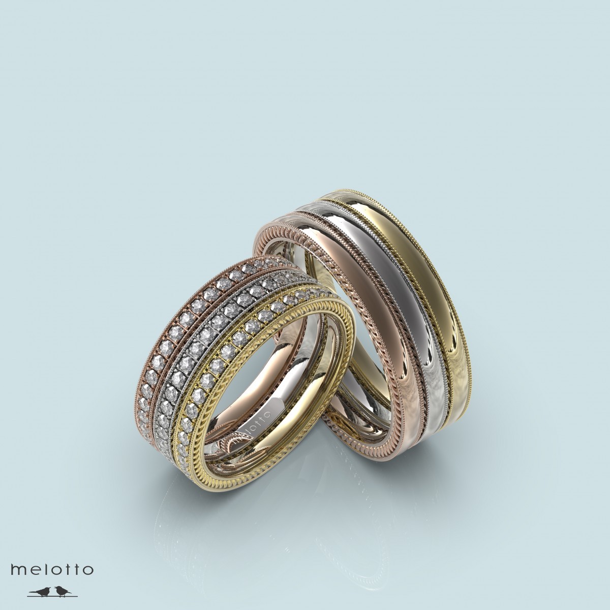 Обручальные кольца из трех оттенков золота