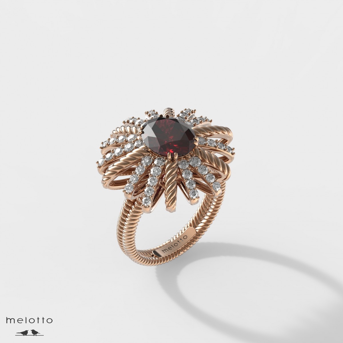 Женское кольцо из розового золота с рубином
