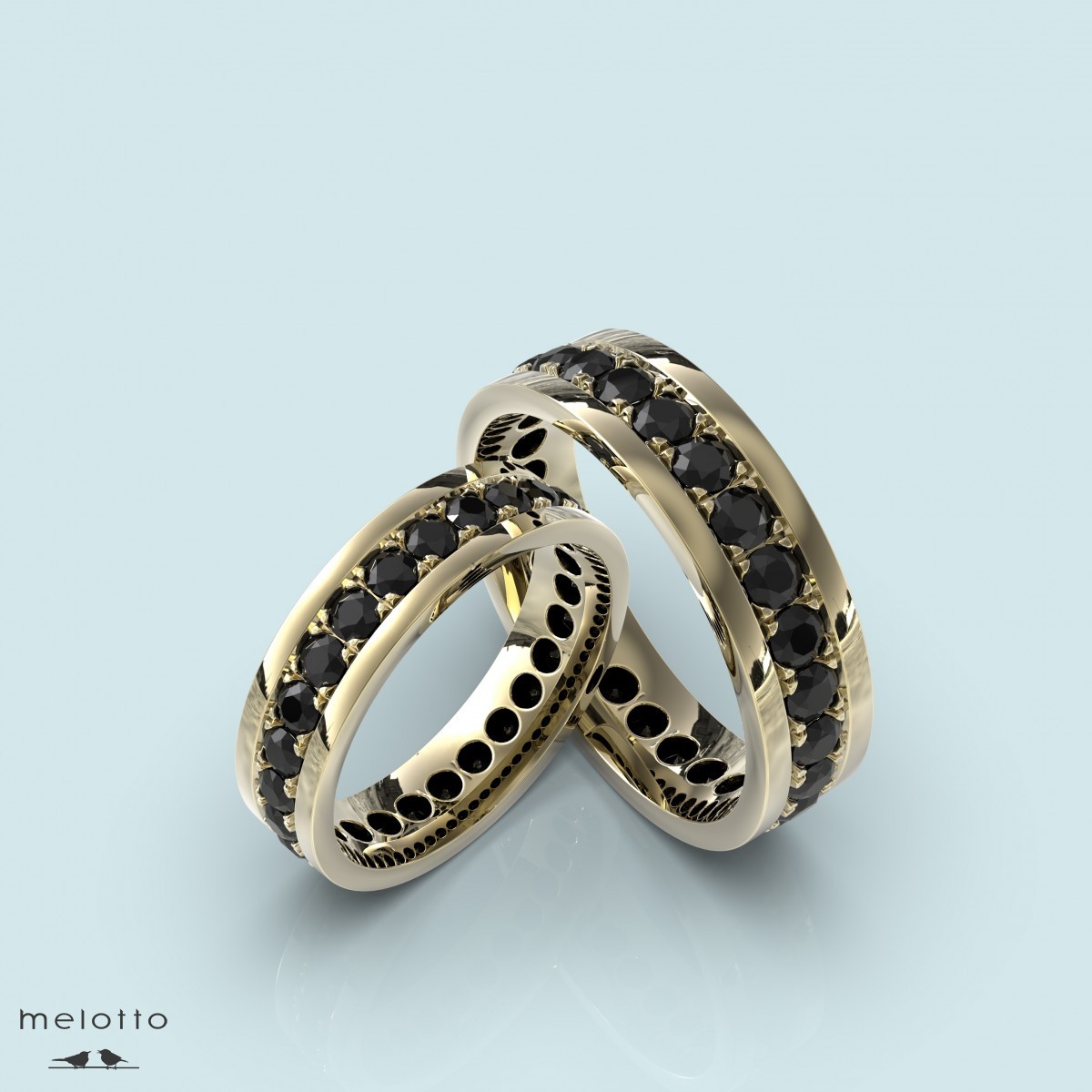 Обручальные кольца с крупными черными бриллиантами