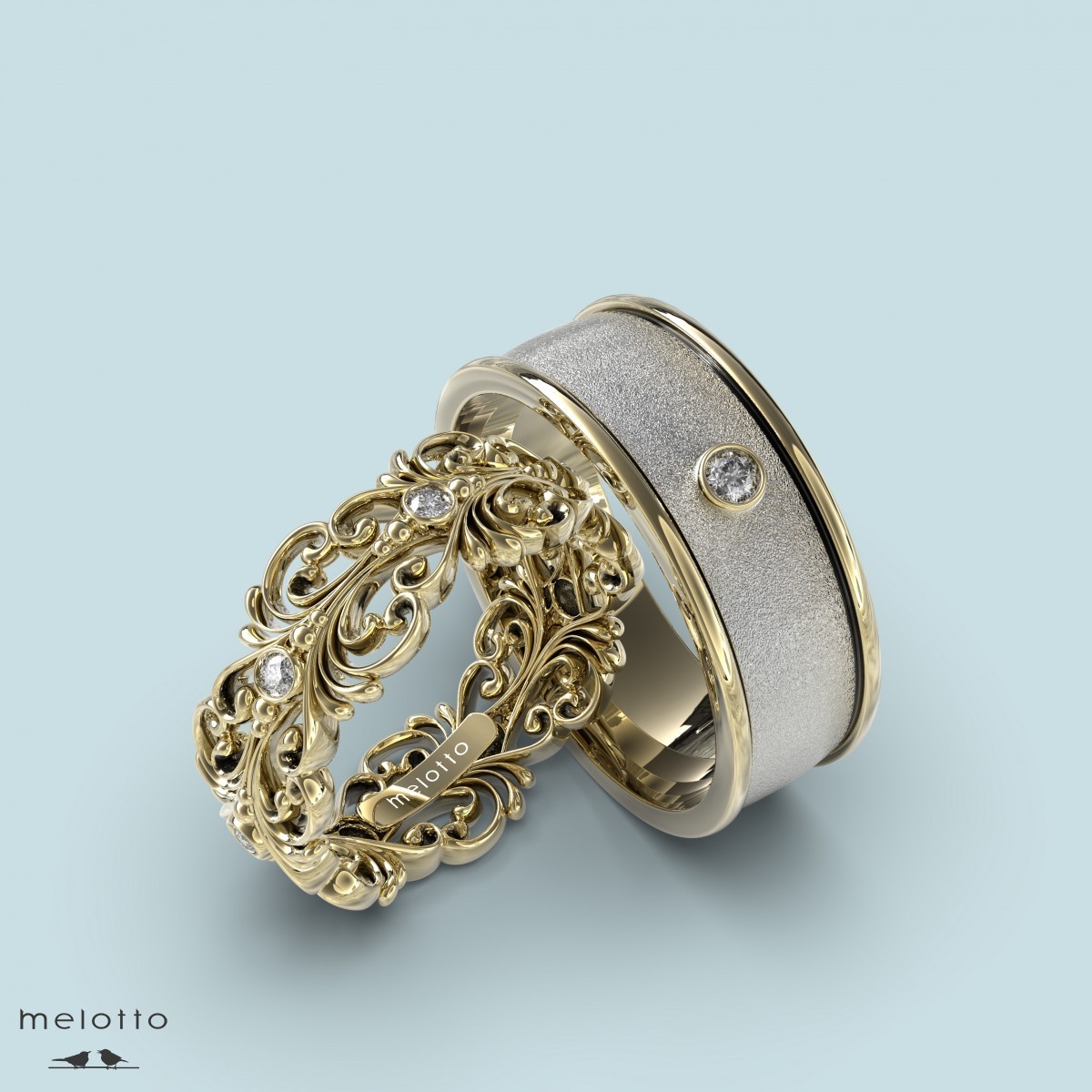 Винтажные обручальные кольца из комбинированного золота