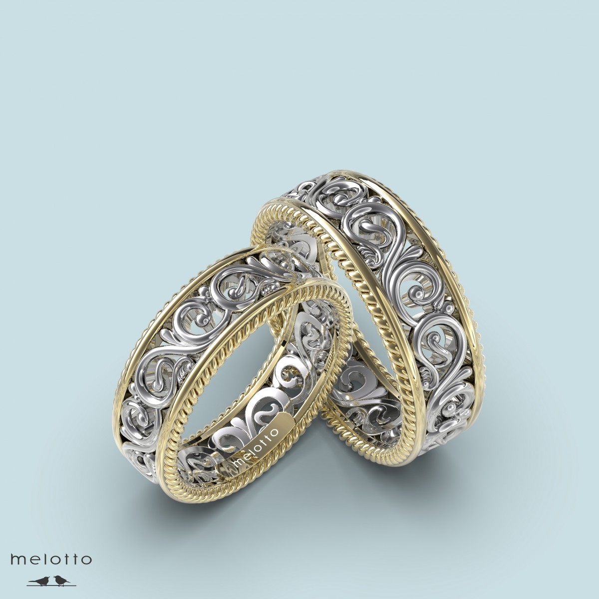 Объёмные обручальные кольца с орнаментом