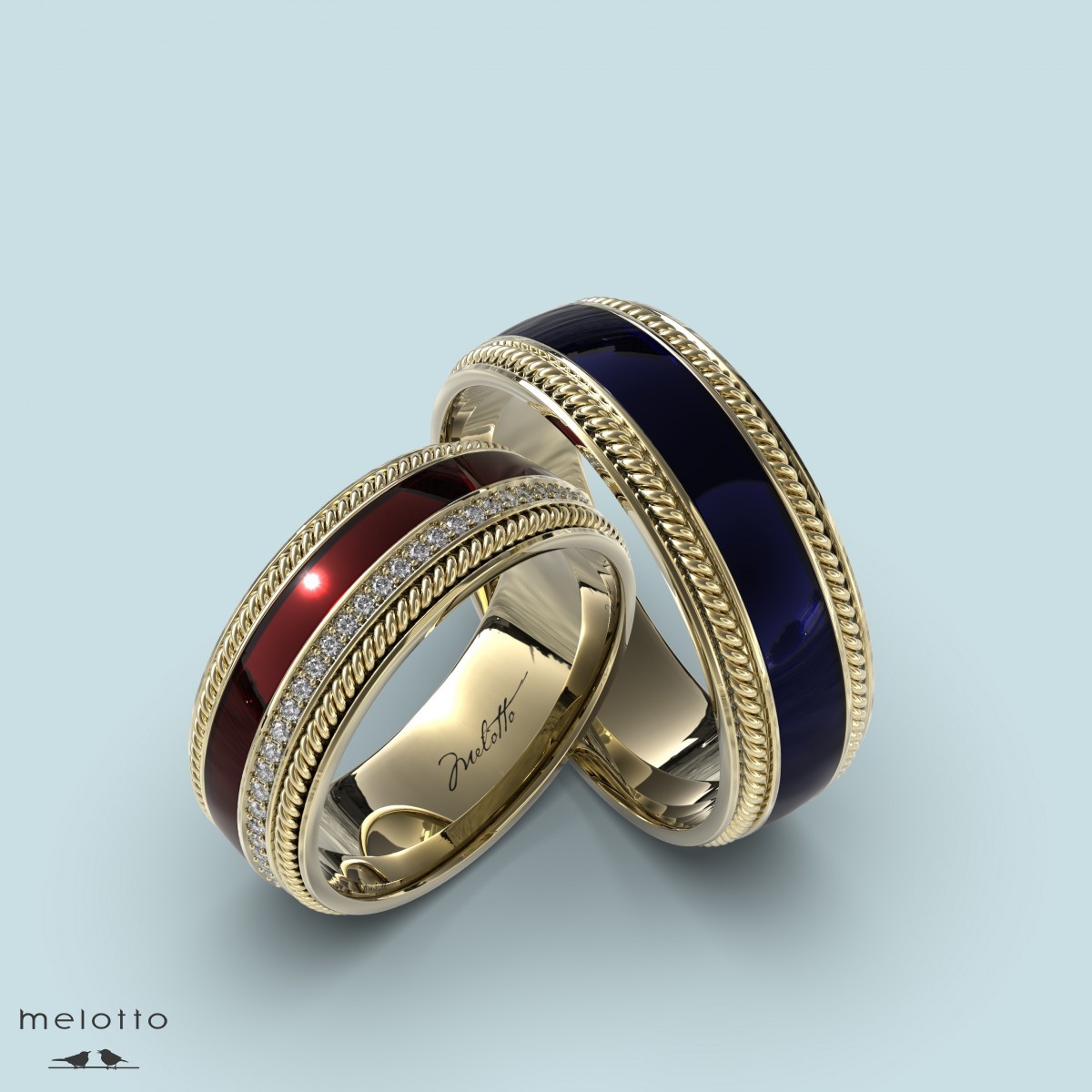 Изысканные обручальные кольца с эмалью