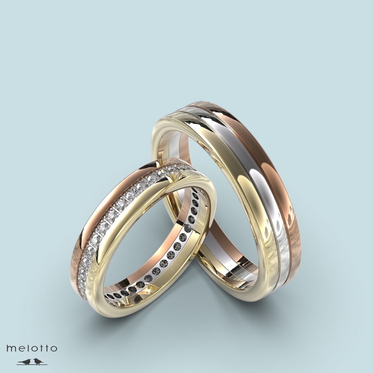 Плоские обручальные кольца с бриллиантами Тринити