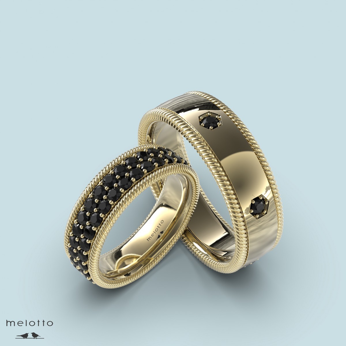 Парные обручальные кольца с черным бриллиантом