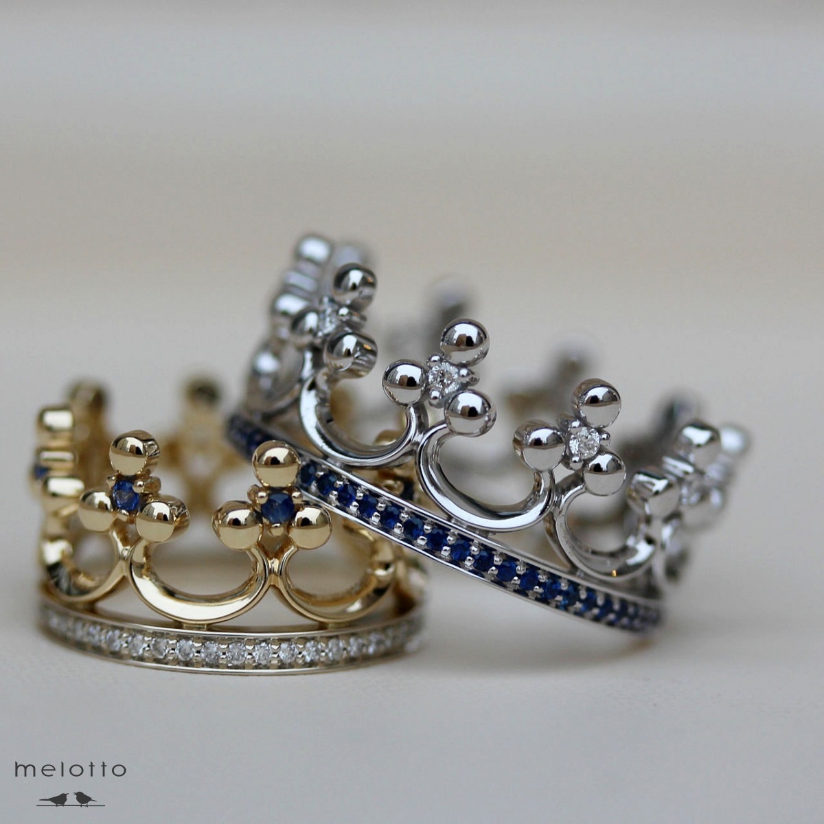 Обручальные кольца Корона с сапфирами и бриллиантами