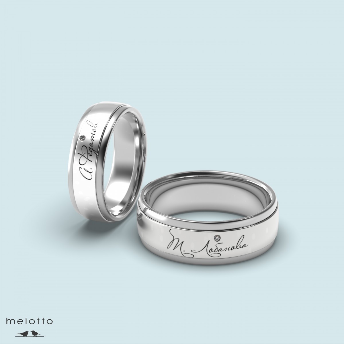 Обручальные кольца с подписью жениха и невесты