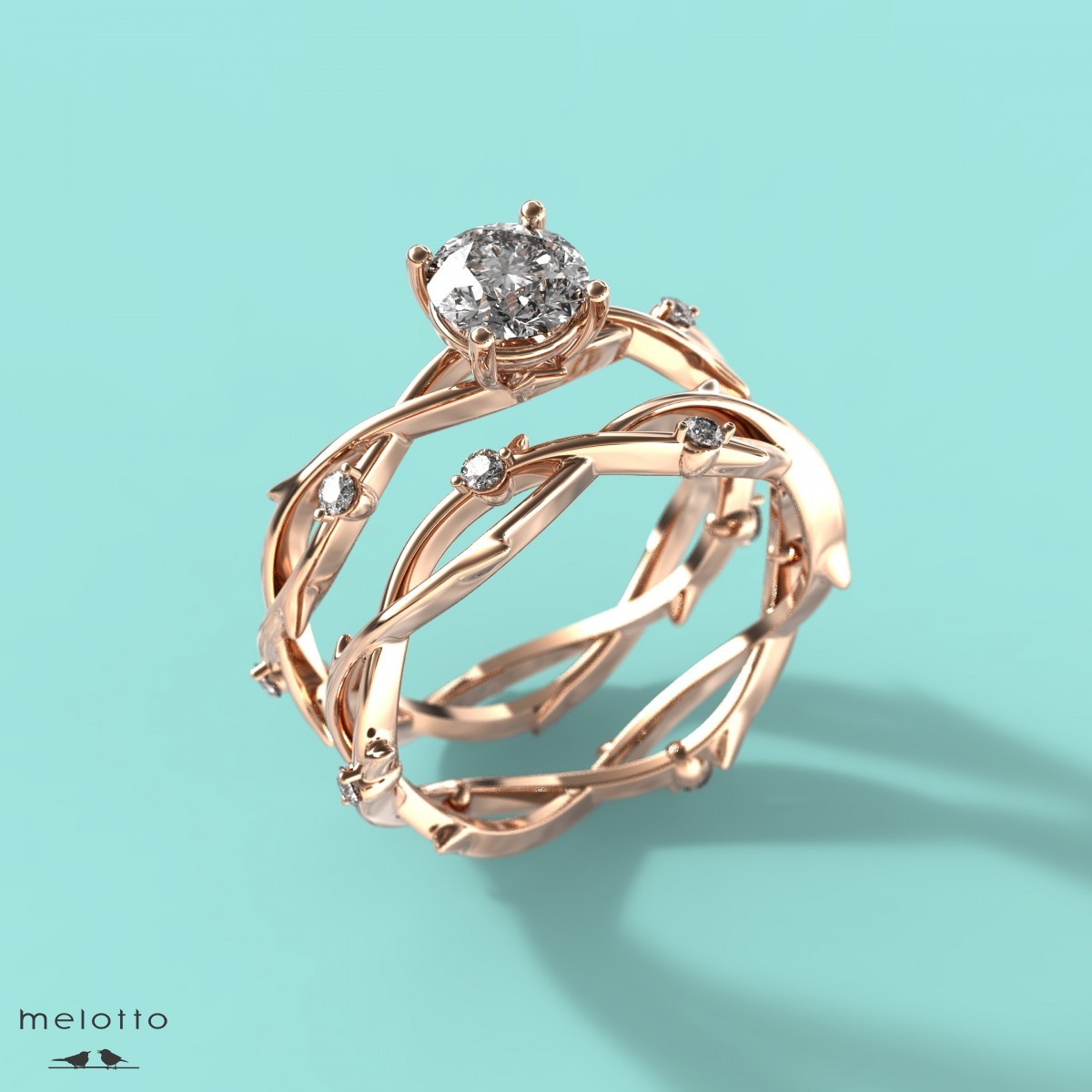 Помолвочное кольцо «Золотая бриллиантовая ветка»