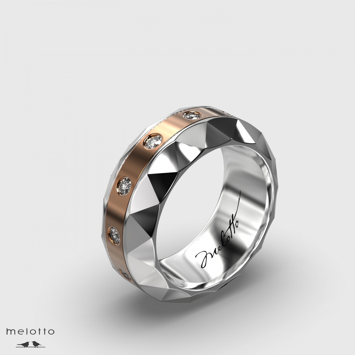 Бесконечное мужское кольцо с круглыми бриллиантами