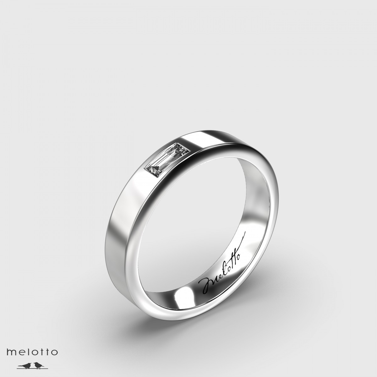 Обручальное кольцо с одним бриллиантом багетной огранки