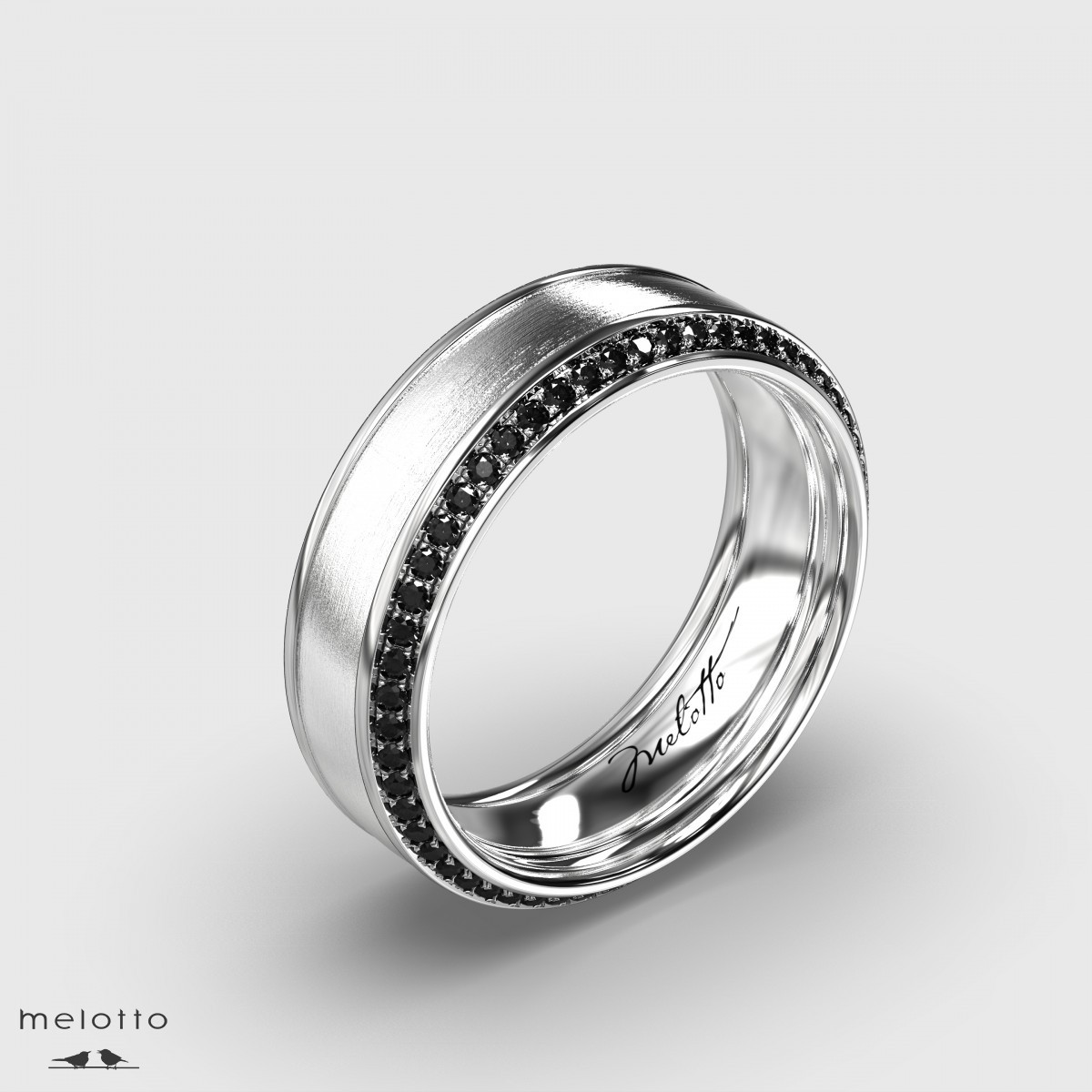 Кольцо со скошенной кромкой и черными бриллиантами