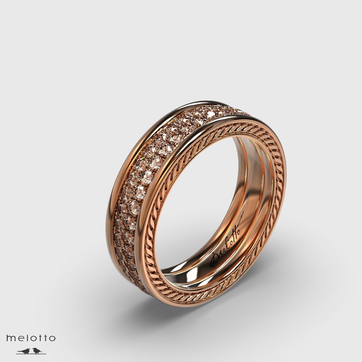 Обручальное кольцо с коричневыми бриллиантами