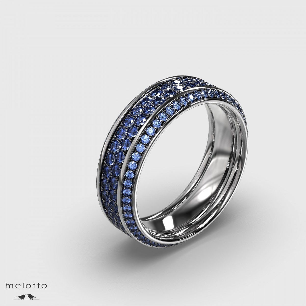 Кольцо с голубыми сапфирами из белого золота