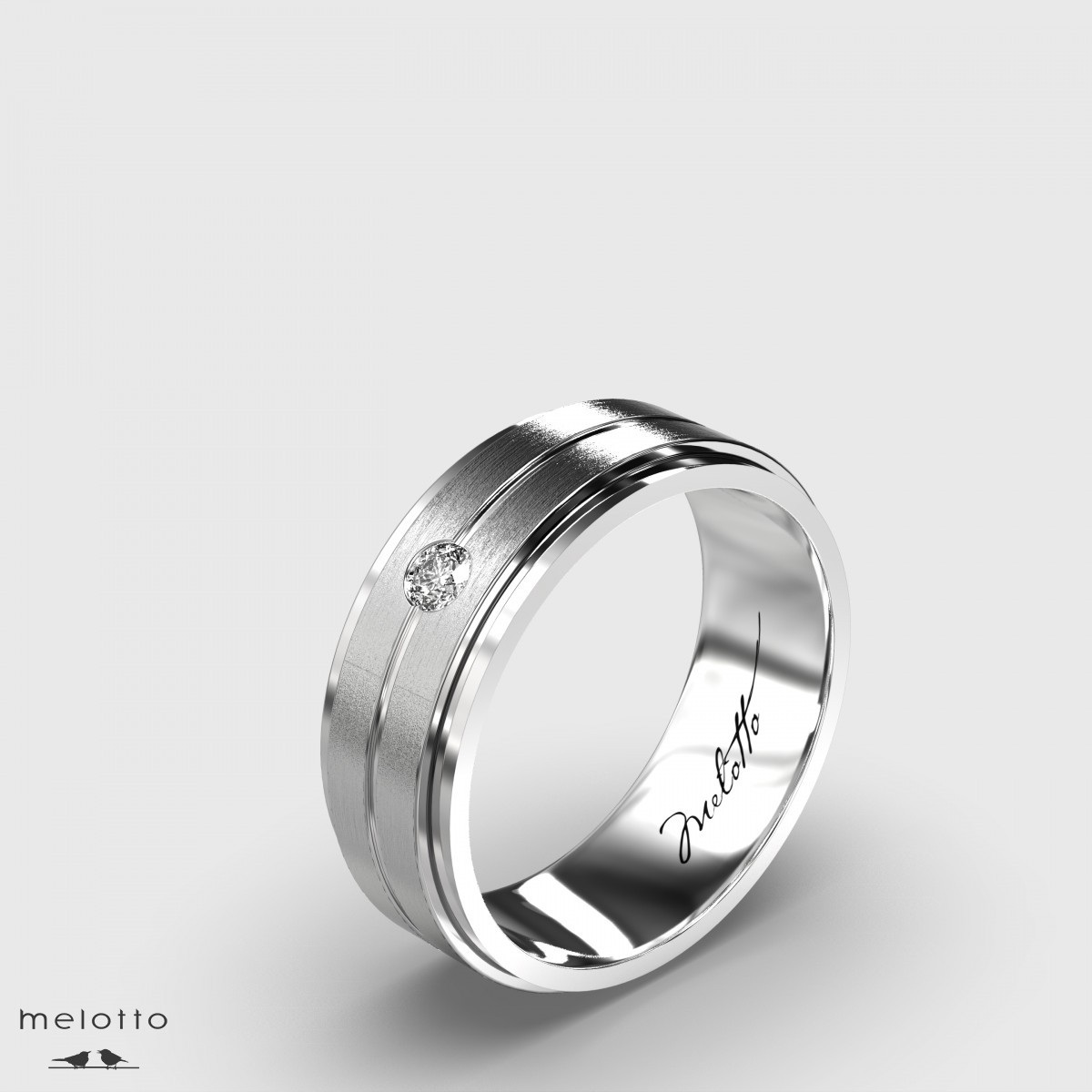 Элегантное обручальное кольцо из белого золота с матовым центром
