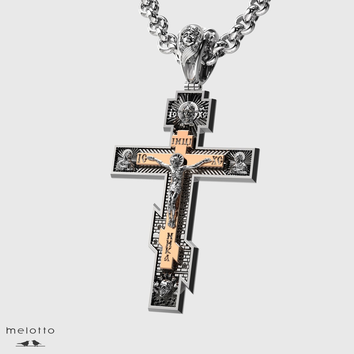 Восьмиконечный крест из золота 585 пробы с распятием