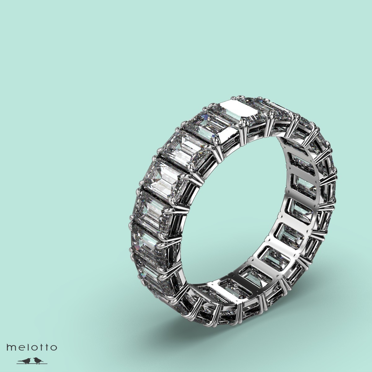 Платиновое обручальное кольцо с бриллиантом изумрудной огранки