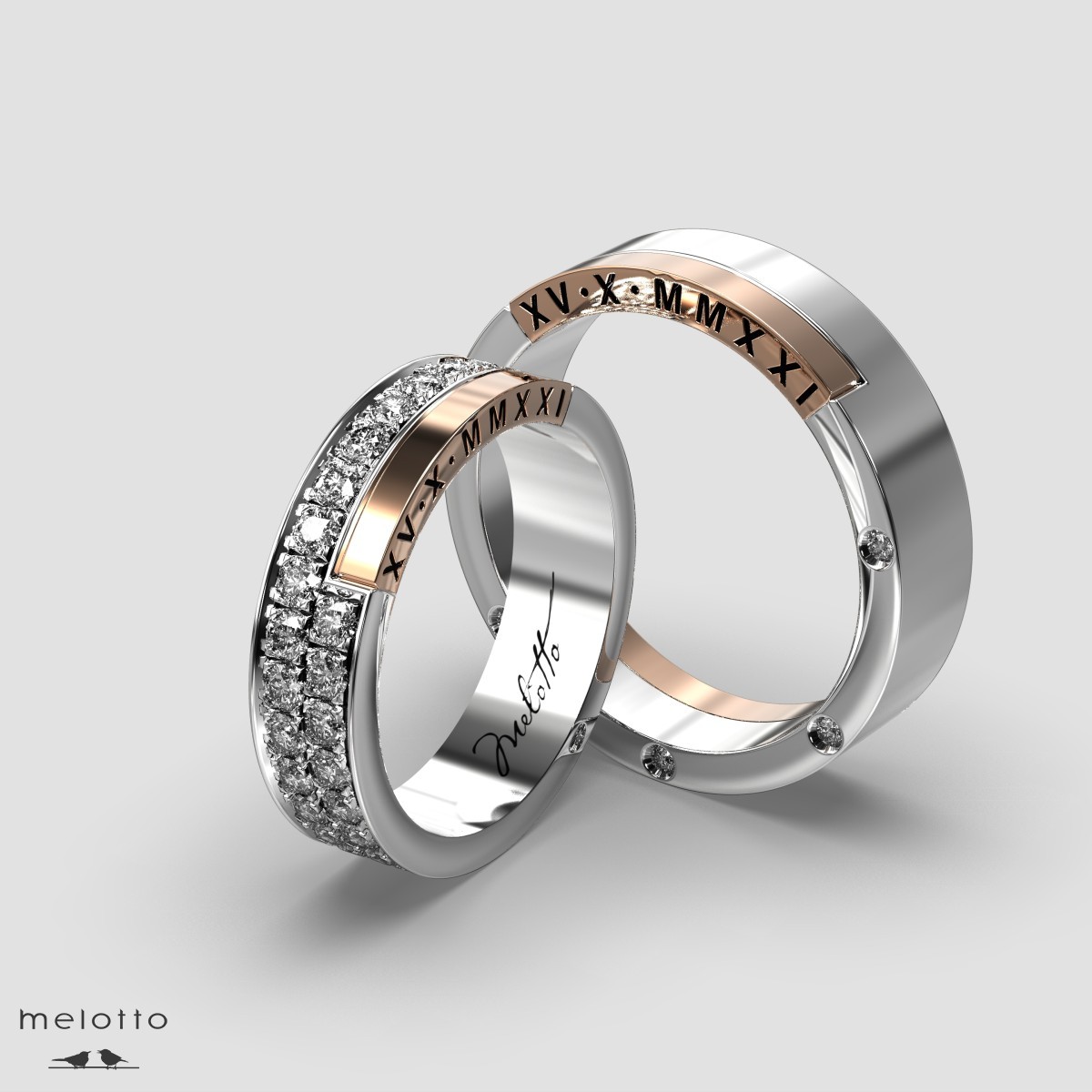 Обручальные кольца с бриллиантами и датой свадьбы
