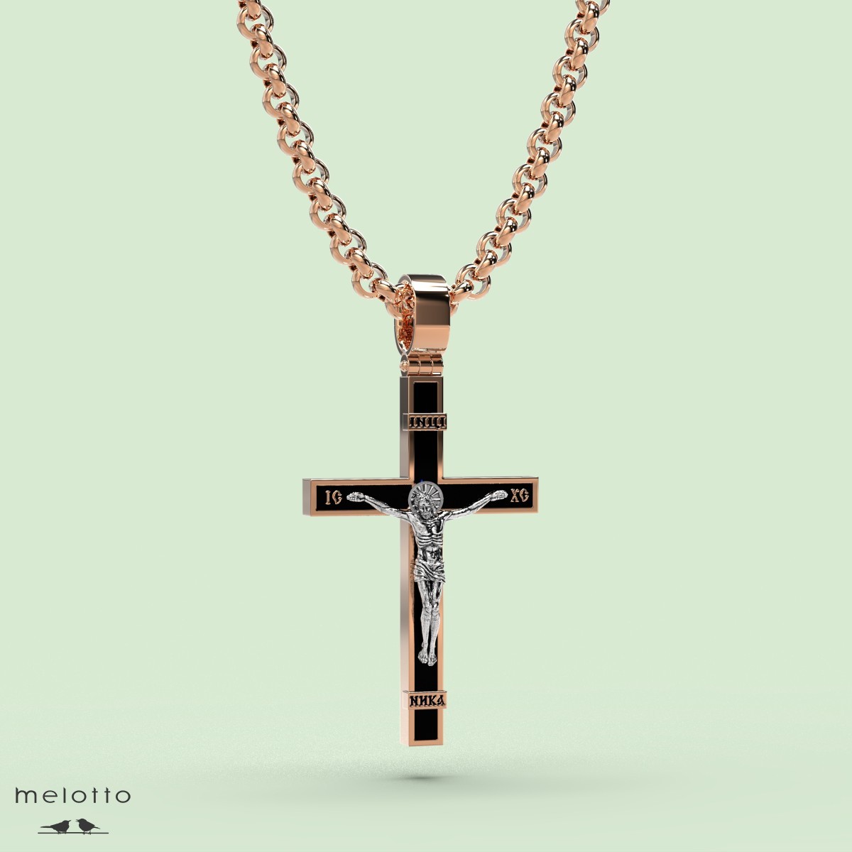 Крест из красного и белого золота с черной Эмалью