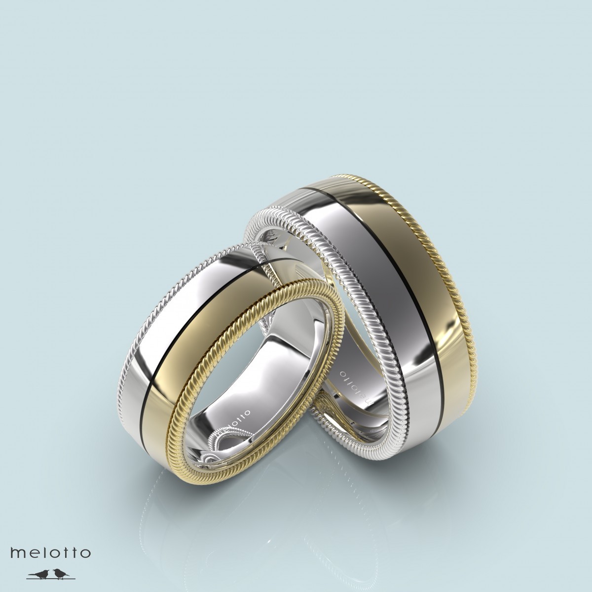 Широкие обручальные кольца двух оттенков золота
