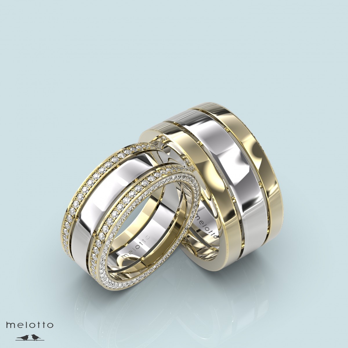 Широкие обручальные кольца с бриллиантовой дорожкой