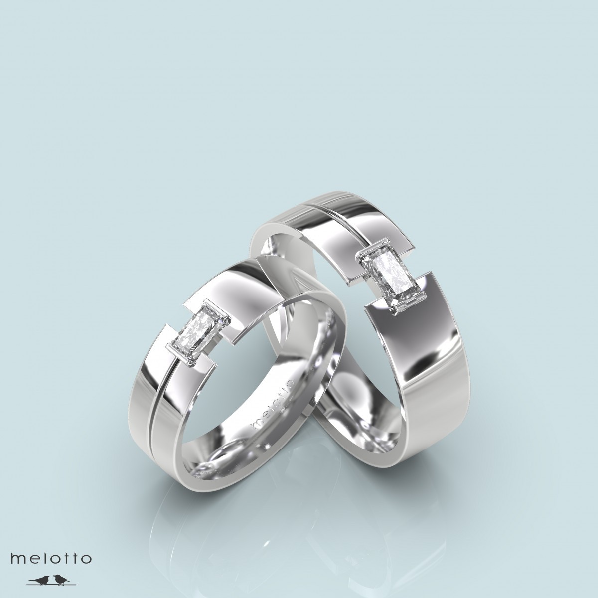 Классические обручальные кольца с бриллиантом огранки багет