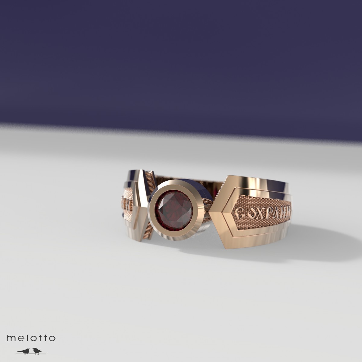 Золотое мужское кольцо с рубином