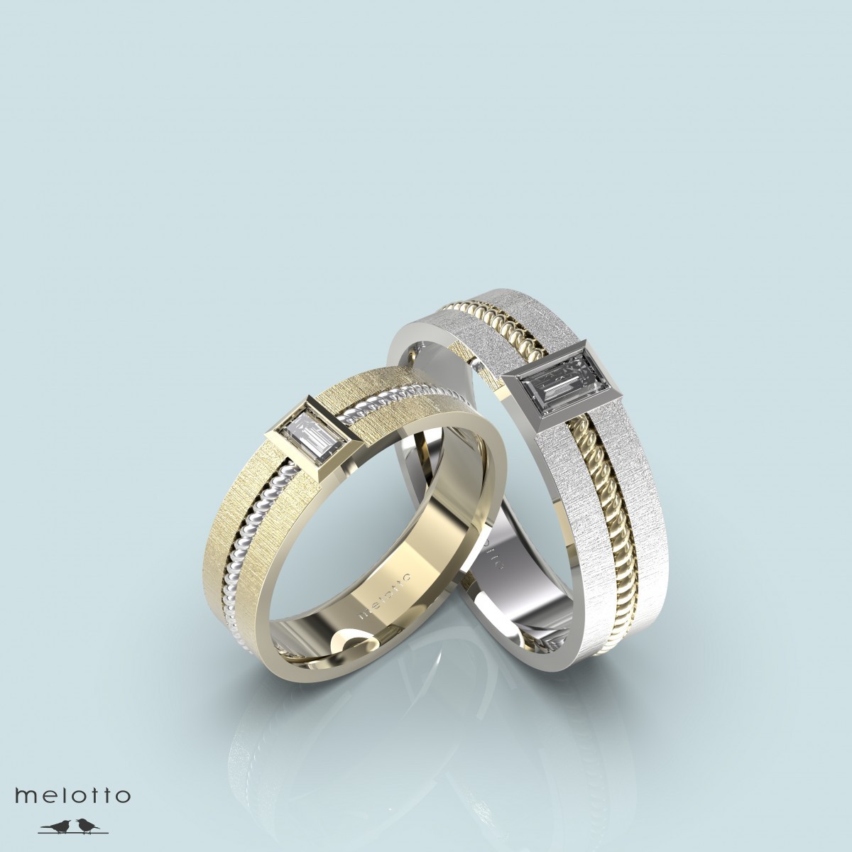 Обручальные кольца с бриллиантами формы Багет