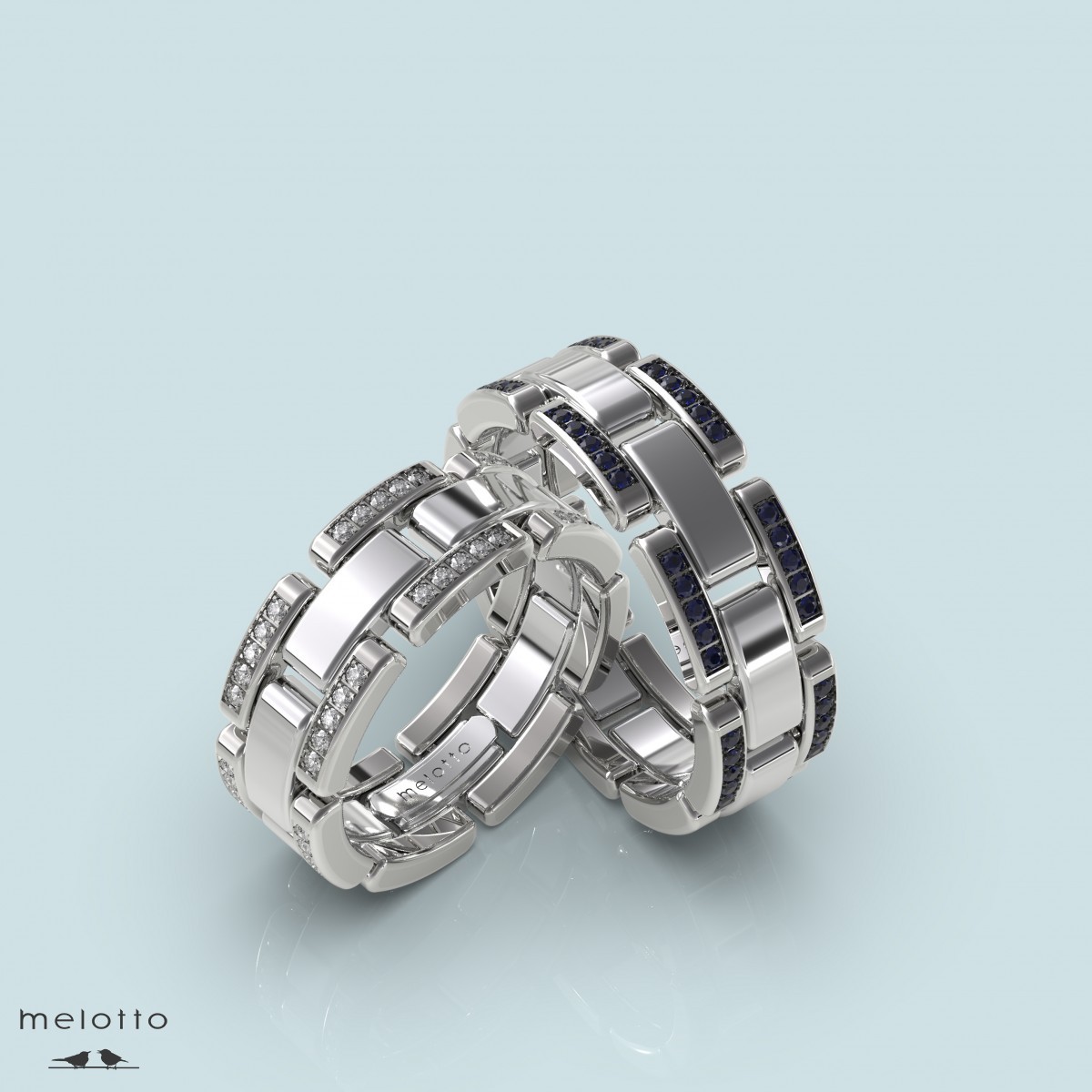 Обручальные кольца с сапфирами и бриллиантами