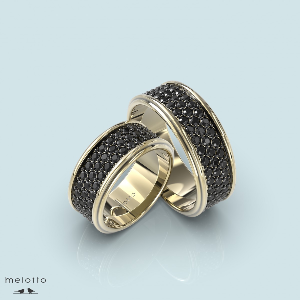 Широкие обручальные кольца с черными бриллиантами