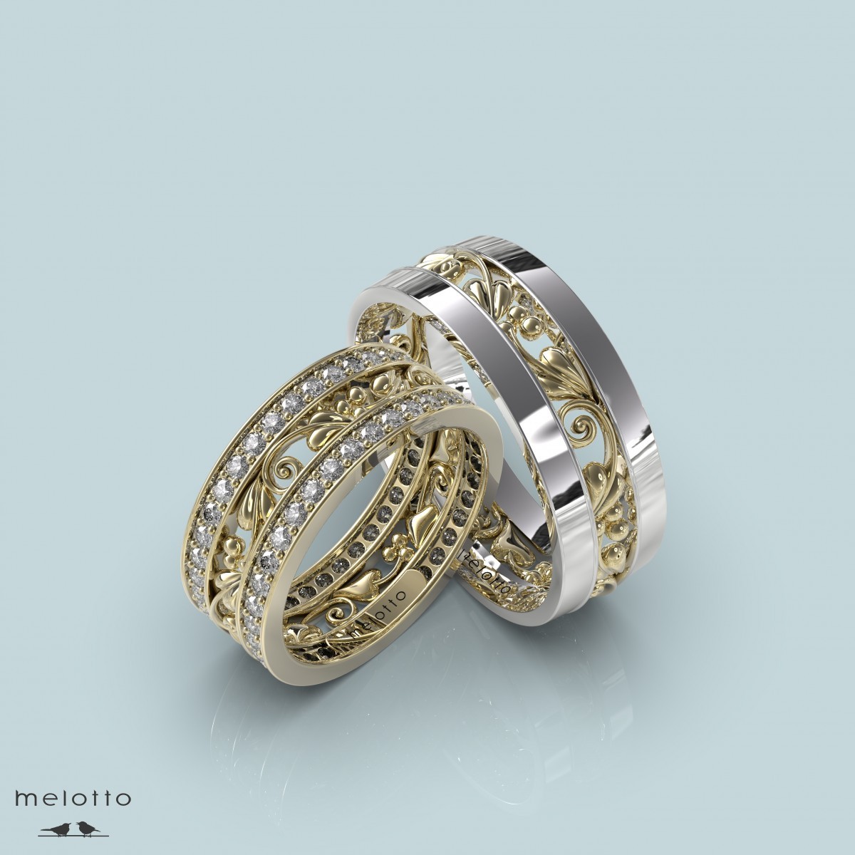 Узорчатые обручальные кольца с бриллиантами