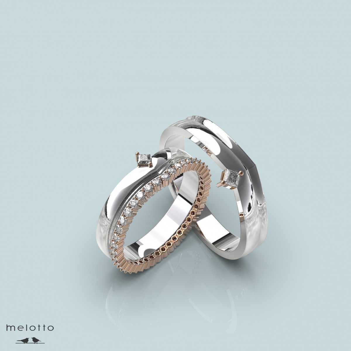 Необычные обручальные кольца из розового и белого золота
