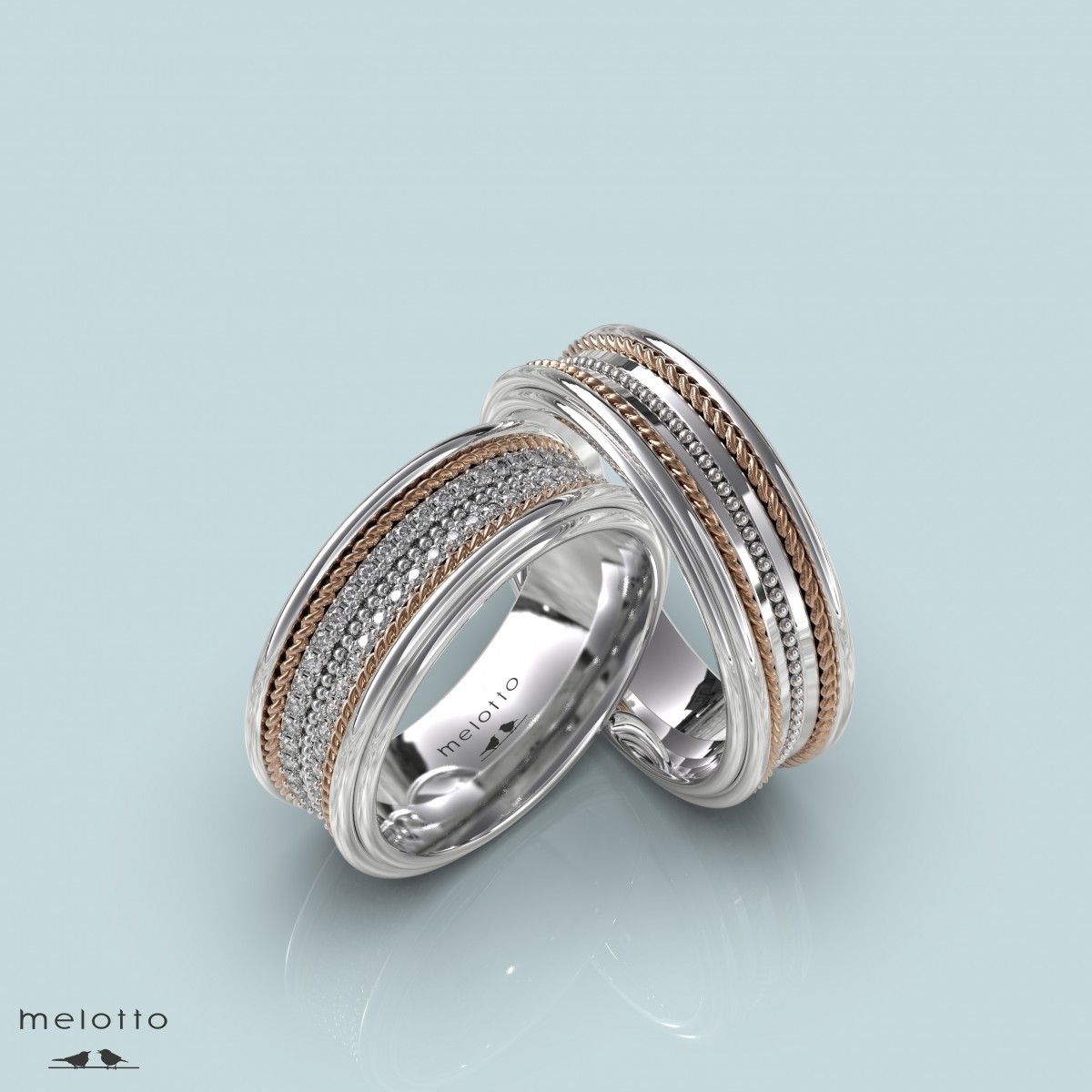 Вогнутые обручальные кольца с бриллиантовой дорожкой
