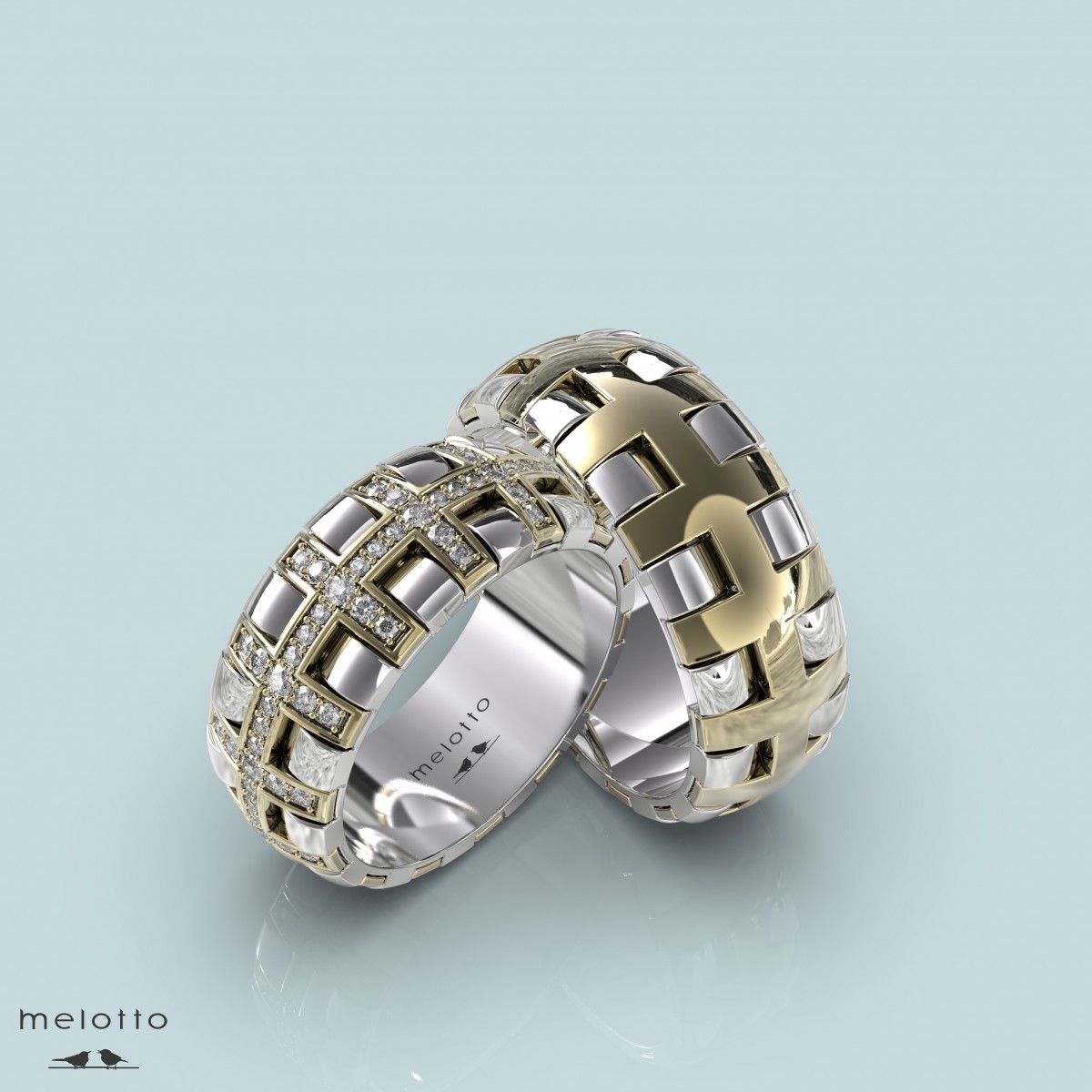 Необычные обручальные кольца двух оттенков золота