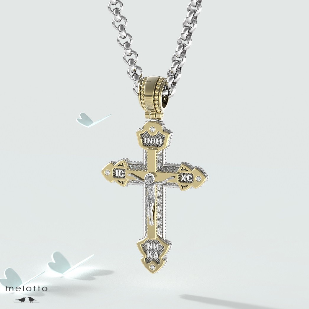 Золотой православный крестик с бриллиантами