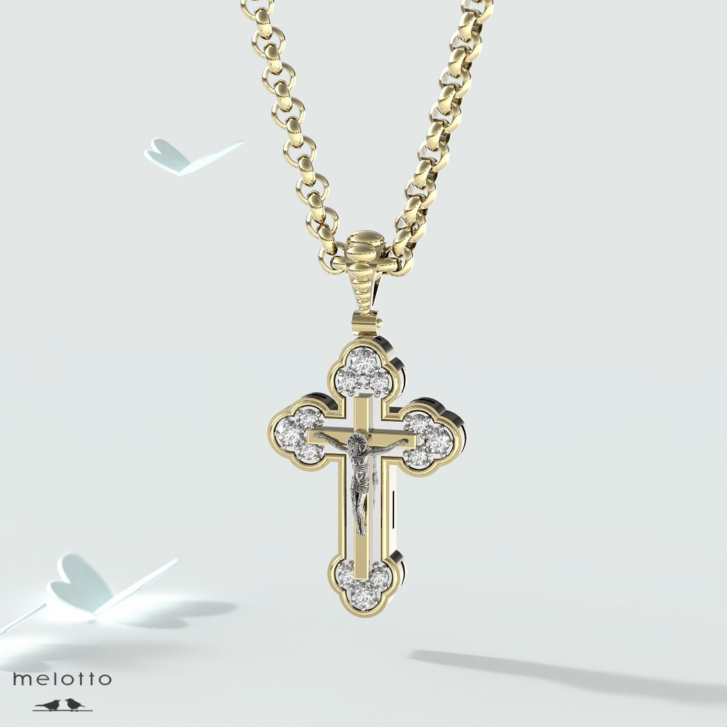 Женский православный крестик с бриллиантами