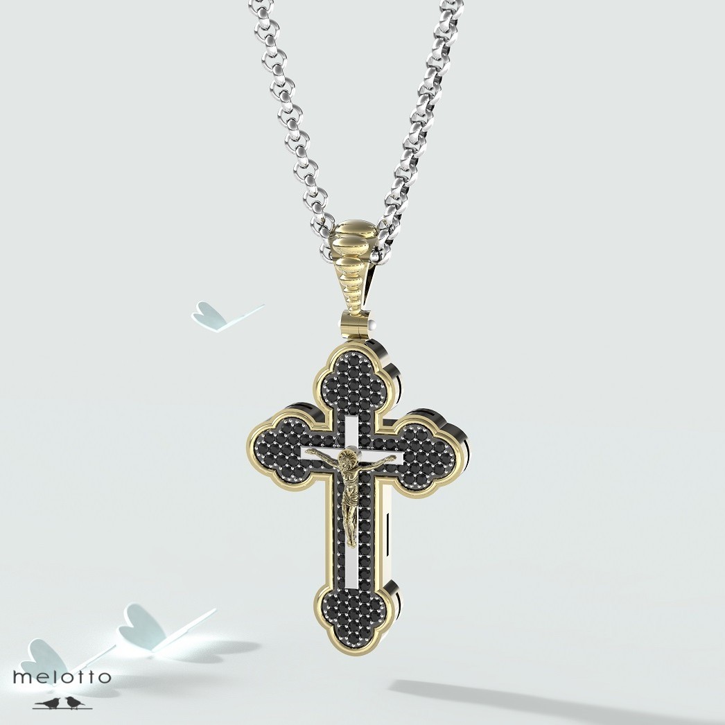Золотой крест с черными бриллиантами