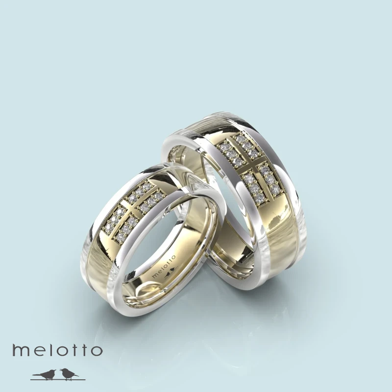 Двухцветные обручальные кольца с камнями