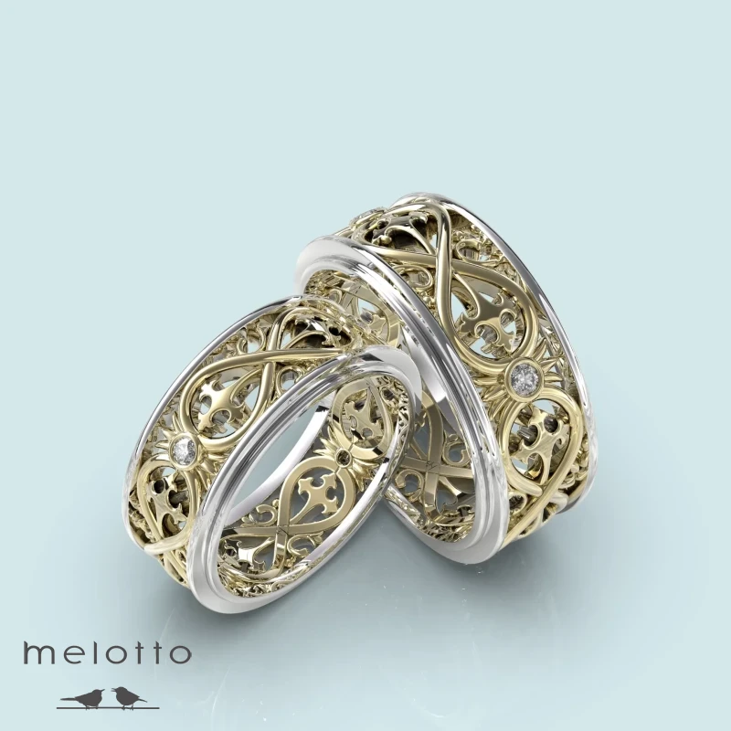 Двухцветные обручальные кольца с узором