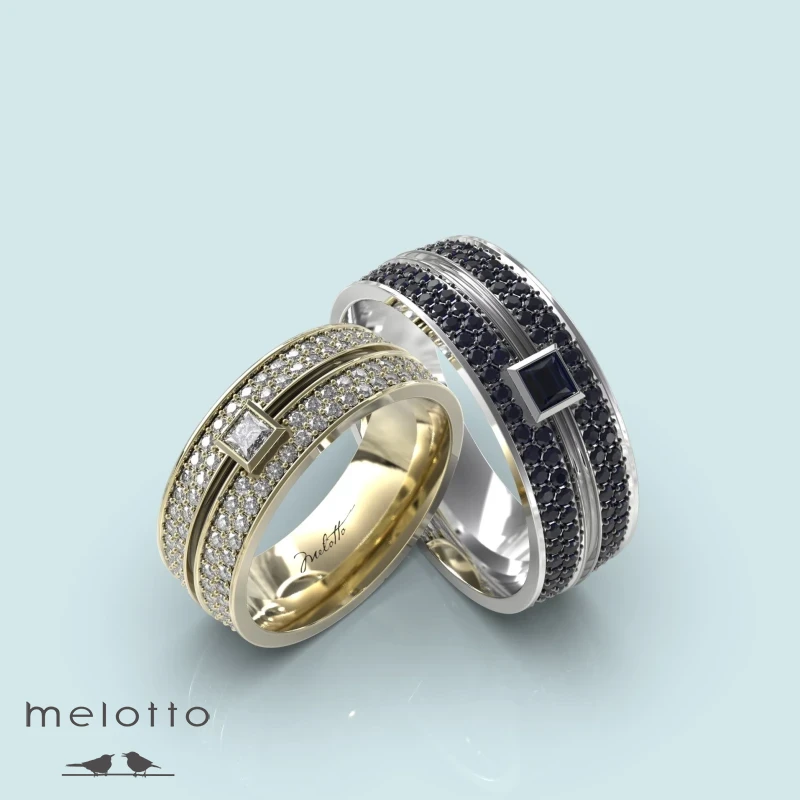Парные кольца с черными и белыми бриллиантами Парные кольца с черными и белыми бриллиантами