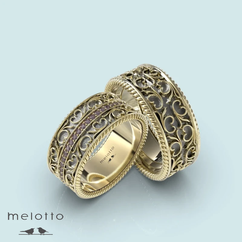 Ажурные обручальные кольца с рубинами Ажурные обручальные кольца с рубинами