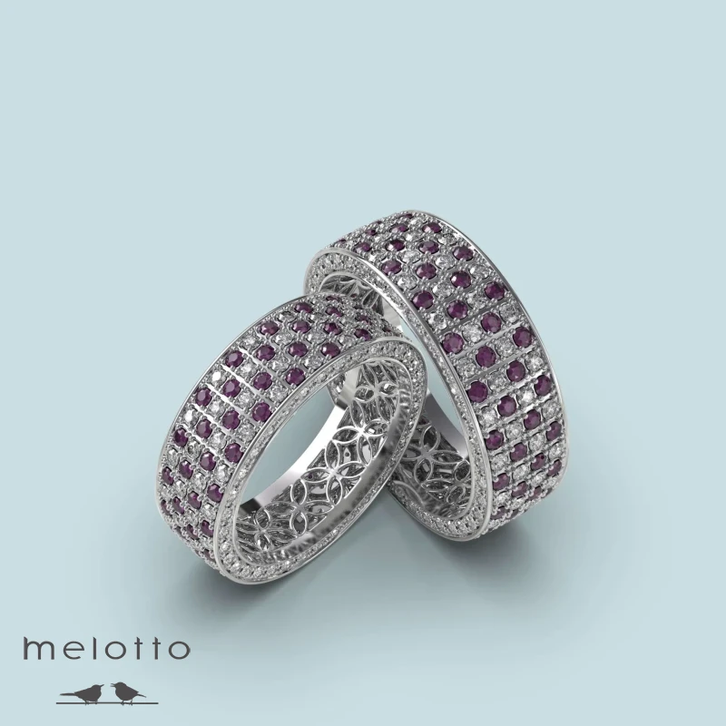 Обручальная пара с рубинами и бриллиантами
