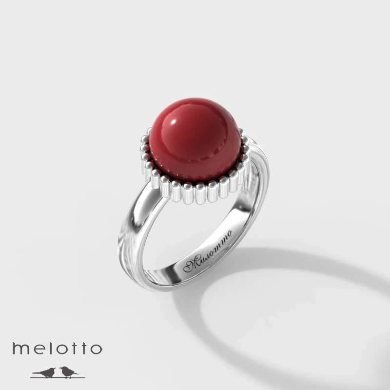 Женское золотое кольцо с круглым кораллом