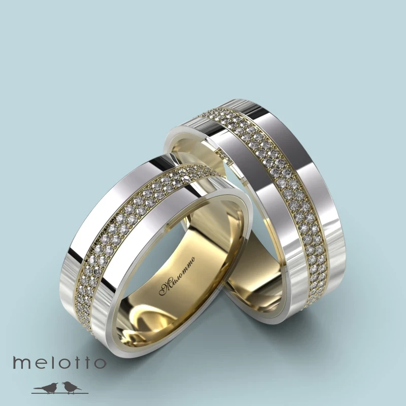 Плоская обручальная пара колец с бриллиантами Плоская обручальная пара колец с бриллиантами