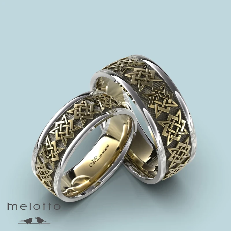 Обручальная пара колец с оберегом Звезда Руси