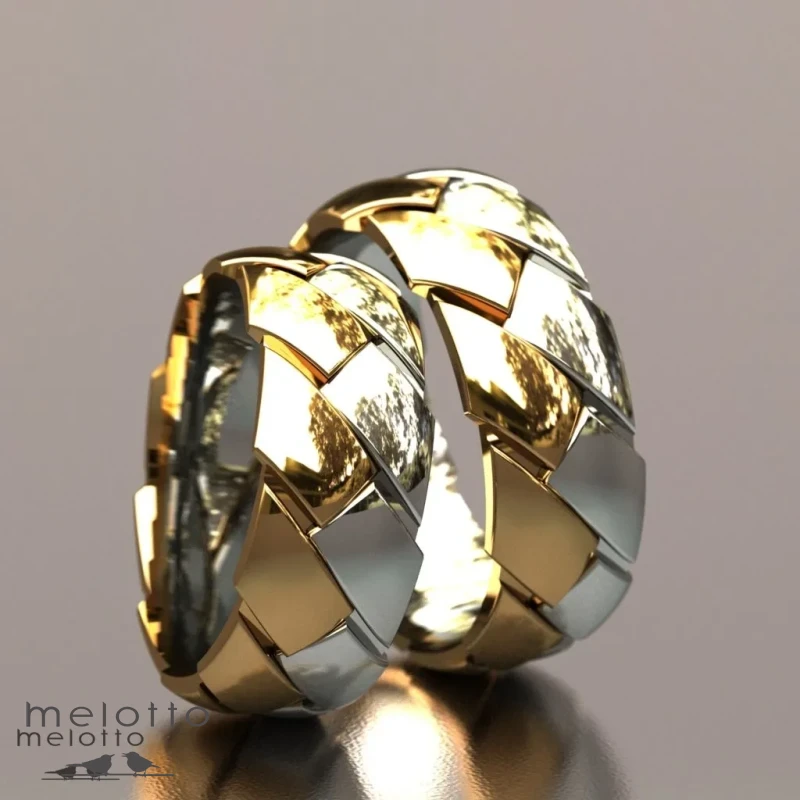 Двухцветные широкие обручальные кольца