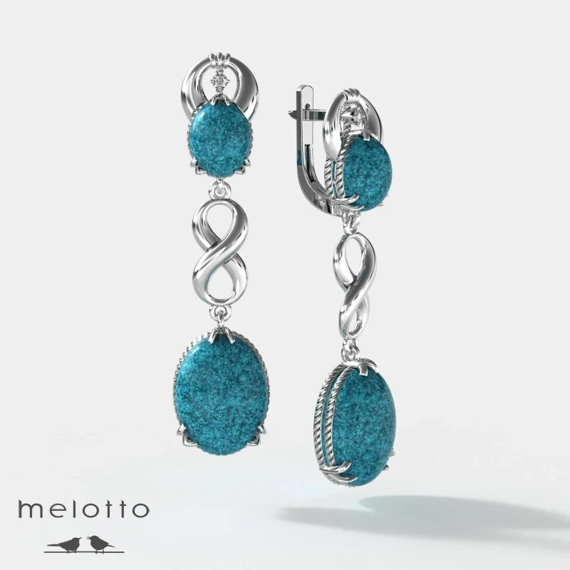 Серебряные длинные серьги с крупной бирюзой. В наличии