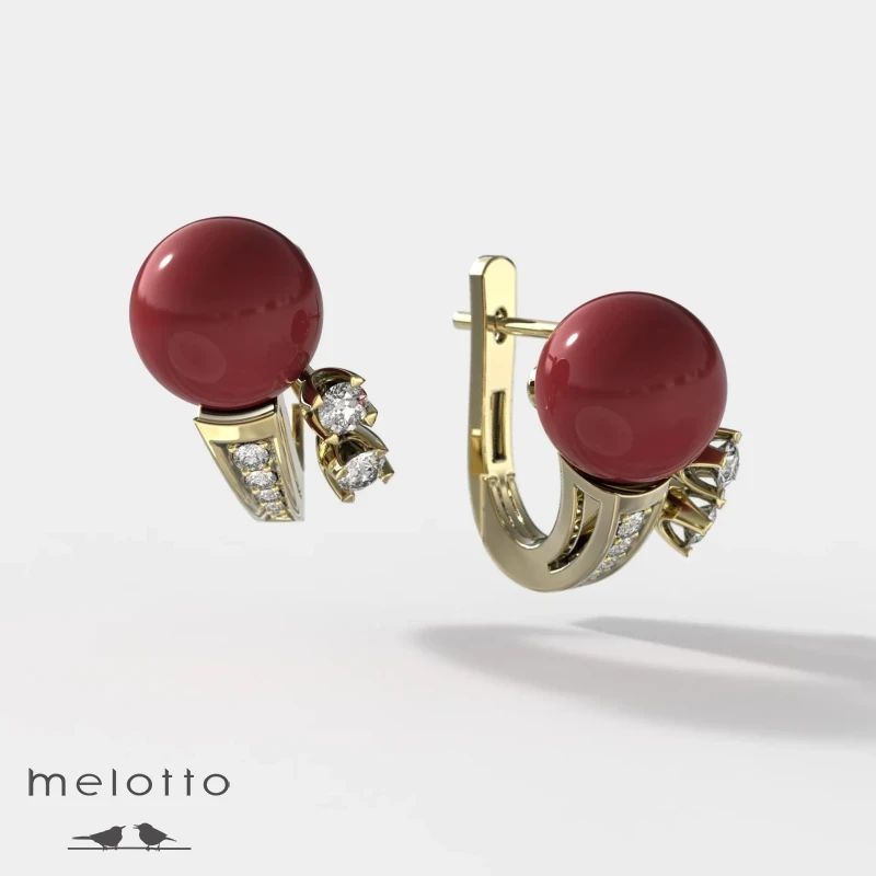 Золотые серьги красным кораллом