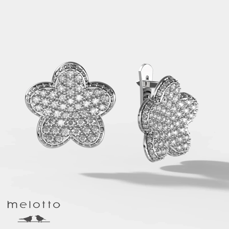 Серебряные серьги в виде цветка с фианитами